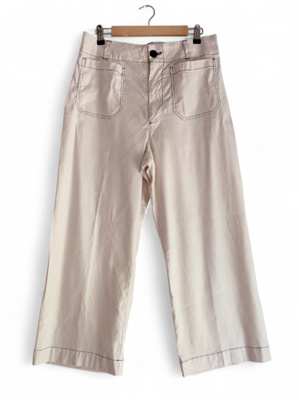 Anthropologie Maeve The Colette Cream Wide Leg Linen Pants Size 32